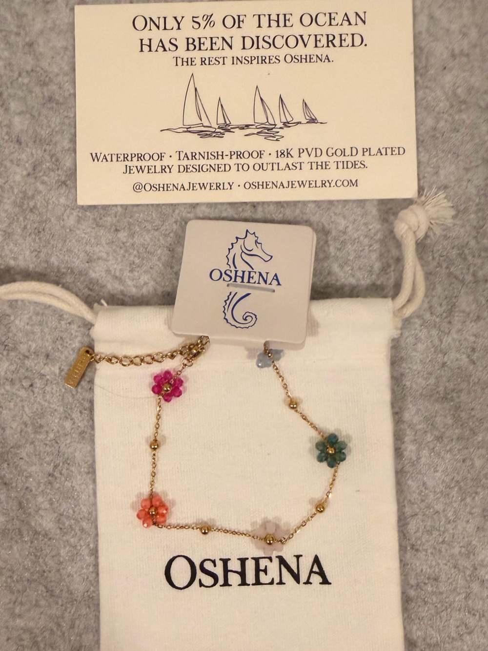Gold chain with Multicolor Glass Flower Charm Bracelet